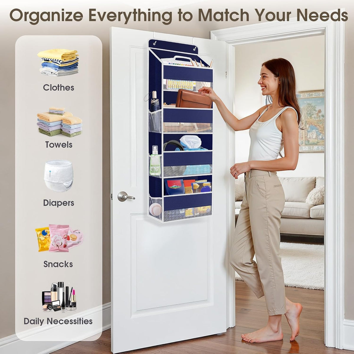 1 Pack Over The Door Organizer Hanging Storage Room Organizer | 40 lb Capacity, Ultra-Sturdy, Foldable, Mesh Design with Clear Window, Space-Saving Organizer for Pantry, Nursery & Closet