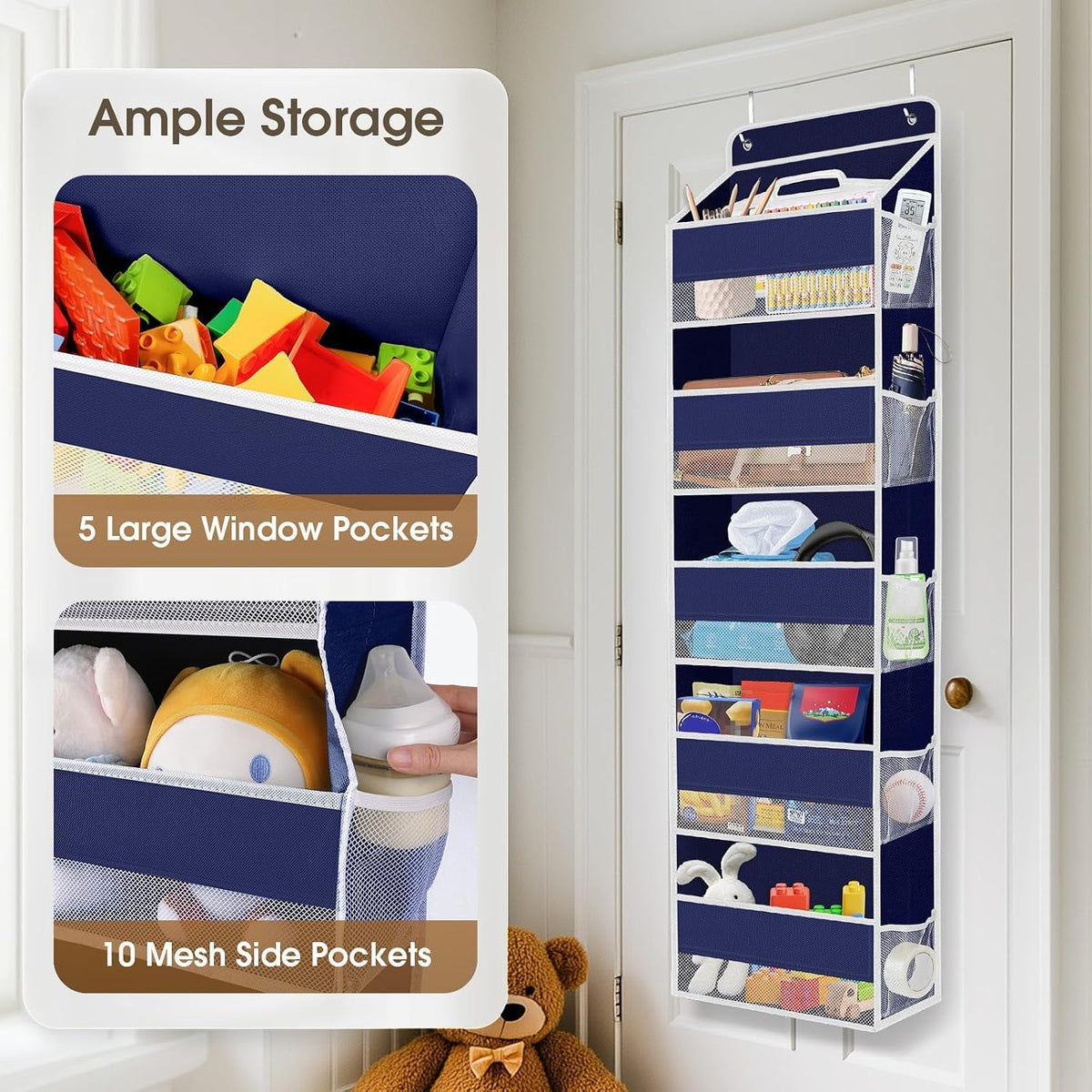 1 Pack Over The Door Organizer Hanging Storage Room Organizer | 40 lb Capacity, Ultra-Sturdy, Foldable, Mesh Design with Clear Window, Space-Saving Organizer for Pantry, Nursery & Closet