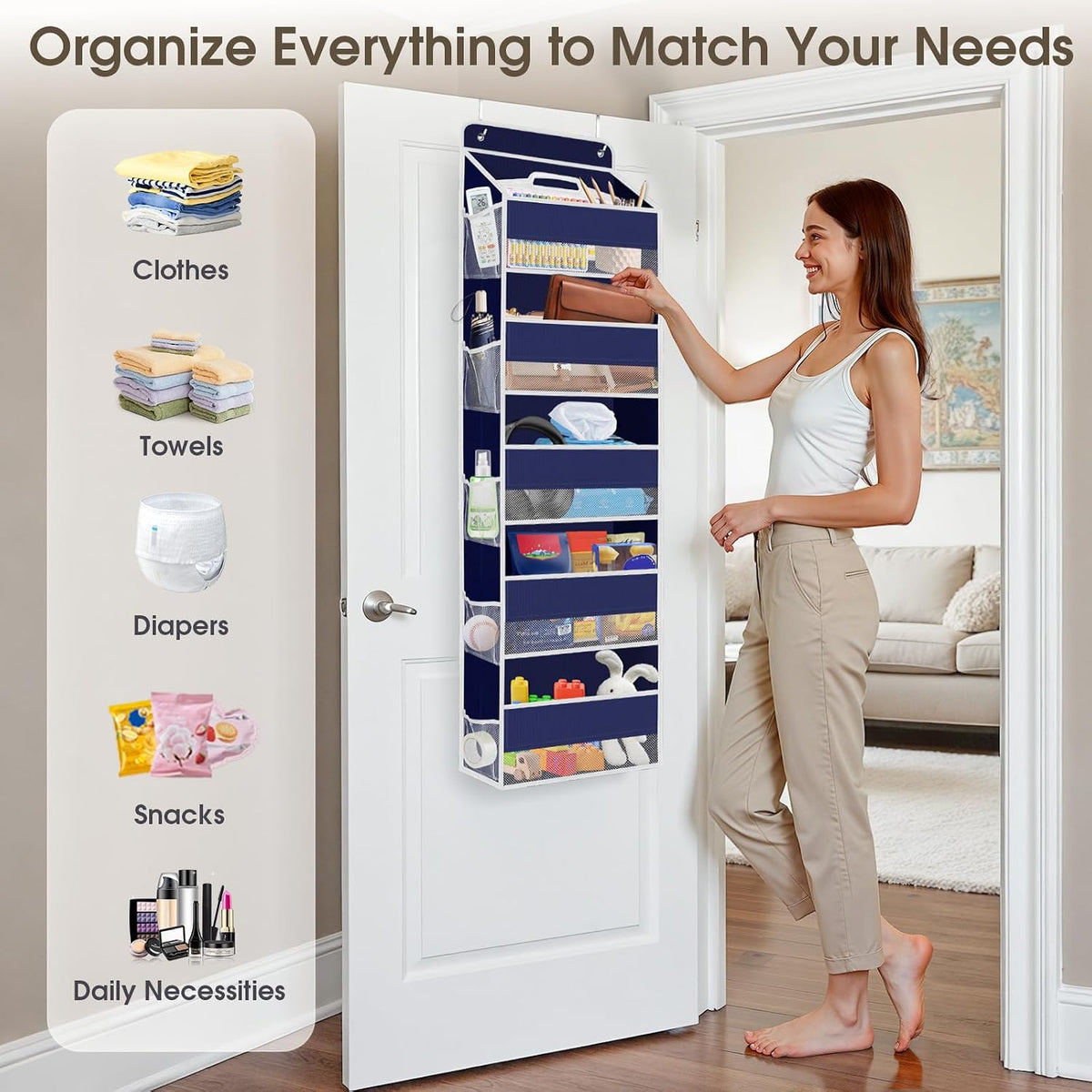 1 Pack Over The Door Organizer Hanging Storage Room Organizer | 40 lb Capacity, Ultra-Sturdy, Foldable, Mesh Design with Clear Window, Space-Saving Organizer for Pantry, Nursery & Closet