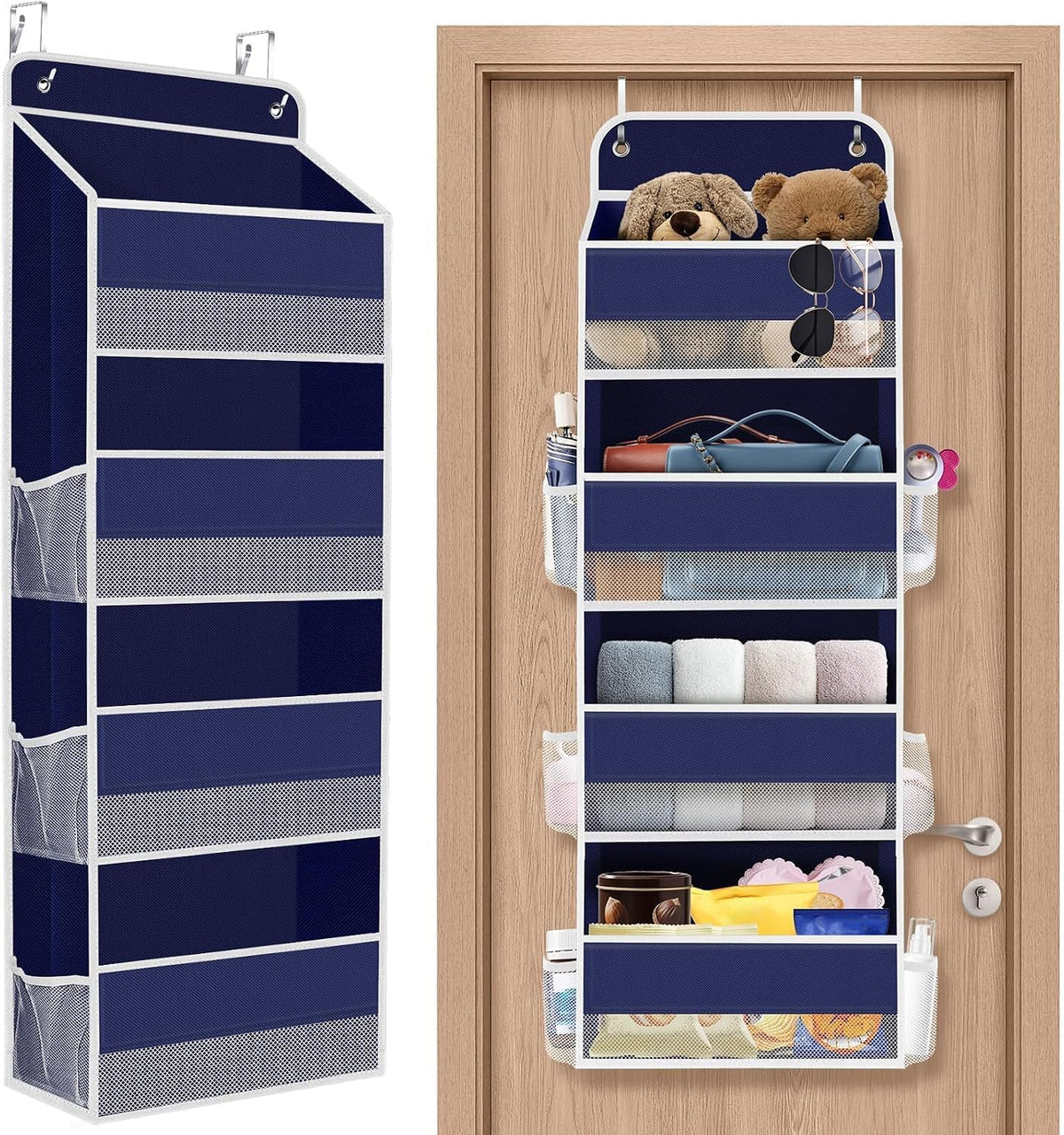 1 Pack Over The Door Organizer Hanging Storage Room Organizer | 40 lb Capacity, Ultra-Sturdy, Foldable, Mesh Design with Clear Window, Space-Saving Organizer for Pantry, Nursery & Closet
