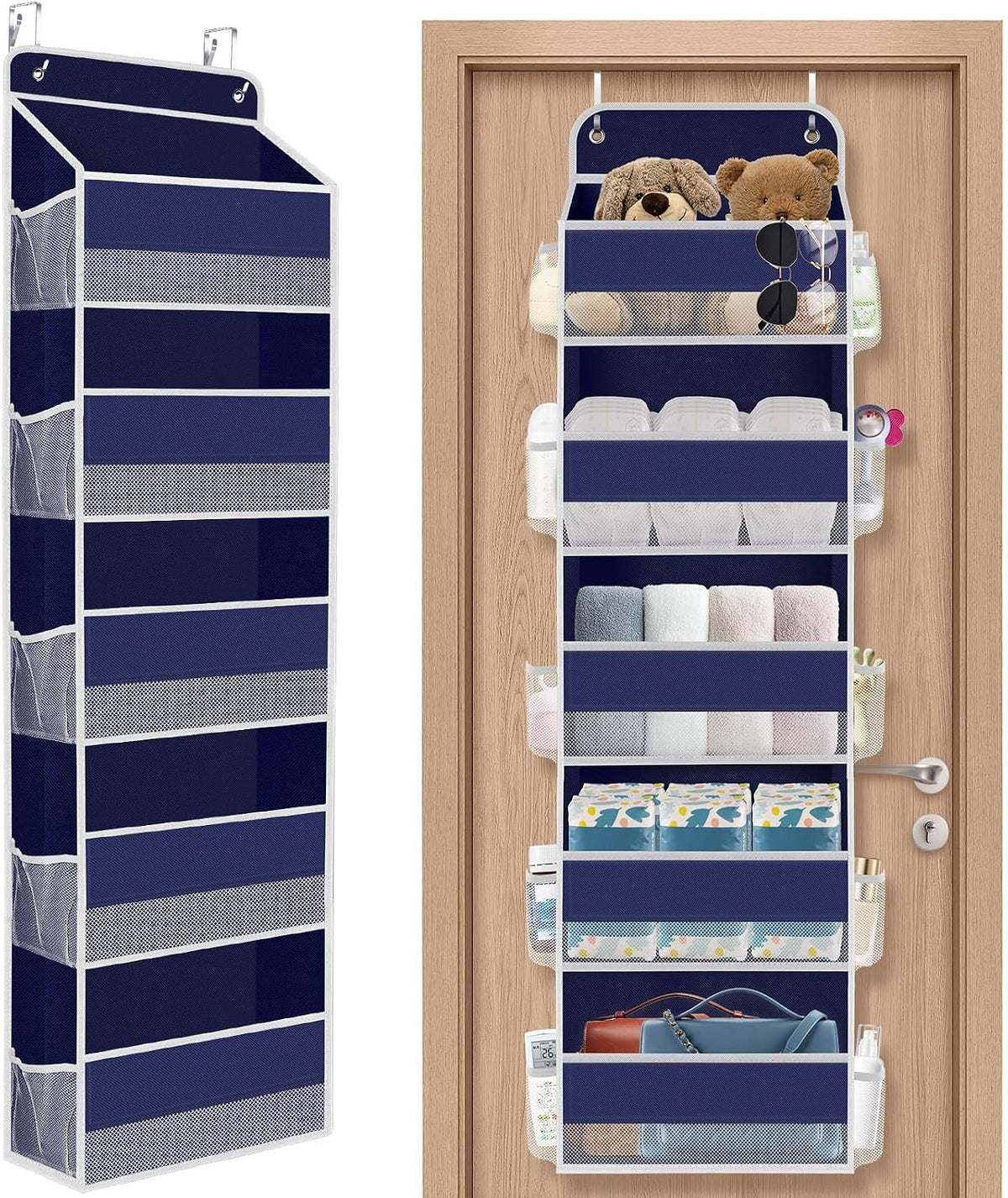 1 Pack Over The Door Organizer Hanging Storage Room Organizer | 40 lb Capacity, Ultra-Sturdy, Foldable, Mesh Design with Clear Window, Space-Saving Organizer for Pantry, Nursery & Closet