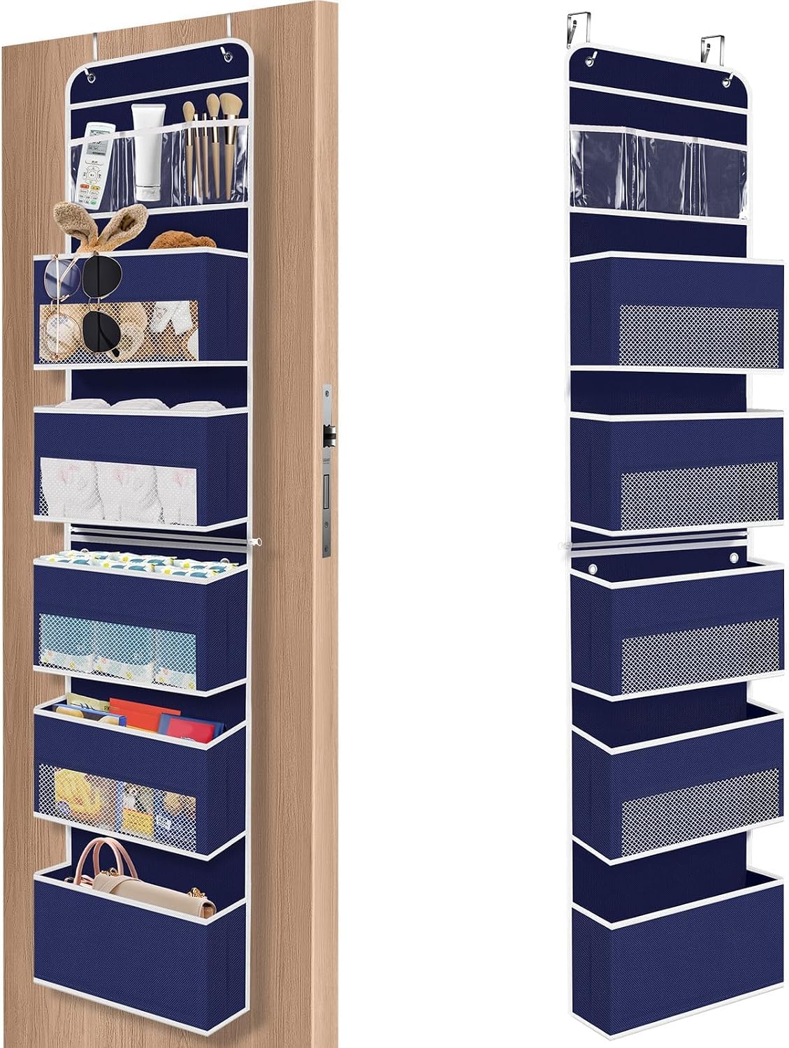 1 Pack Over The Door Organizer Hanging Storage Room Organizer | 40 lb Capacity, Ultra-Sturdy, Foldable, Mesh Design with Clear Window, Space-Saving Organizer for Pantry, Nursery & Closet