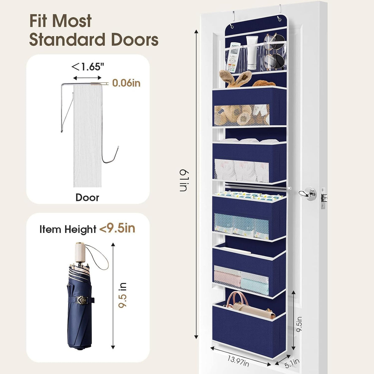 1 Pack Over The Door Organizer Hanging Storage Room Organizer | 40 lb Capacity, Ultra-Sturdy, Foldable, Mesh Design with Clear Window, Space-Saving Organizer for Pantry, Nursery & Closet