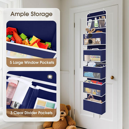 1 Pack Over The Door Organizer Hanging Storage Room Organizer | 40 lb Capacity, Ultra-Sturdy, Foldable, Mesh Design with Clear Window, Space-Saving Organizer for Pantry, Nursery & Closet