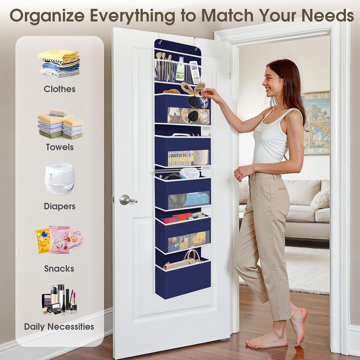 1 Pack Over The Door Organizer Hanging Storage Room Organizer | 40 lb Capacity, Ultra-Sturdy, Foldable, Mesh Design with Clear Window, Space-Saving Organizer for Pantry, Nursery & Closet