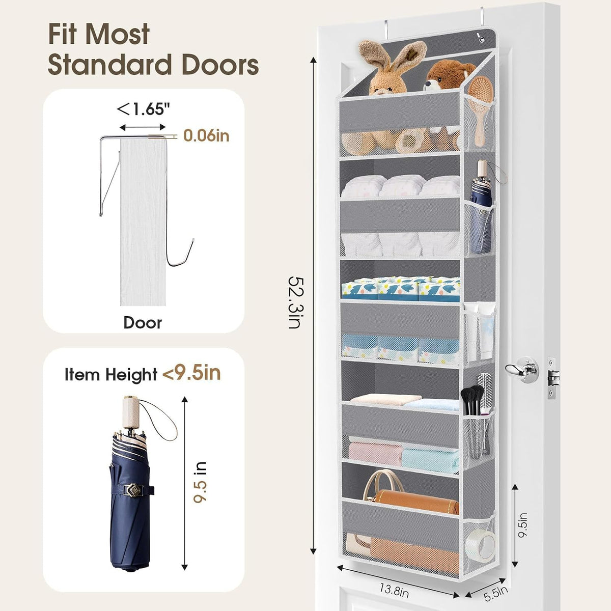 1 Pack Over The Door Organizer Hanging Storage Room Organizer | 40 lb Capacity, Ultra-Sturdy, Foldable, Mesh Design with Clear Window, Space-Saving Organizer for Pantry, Nursery & Closet