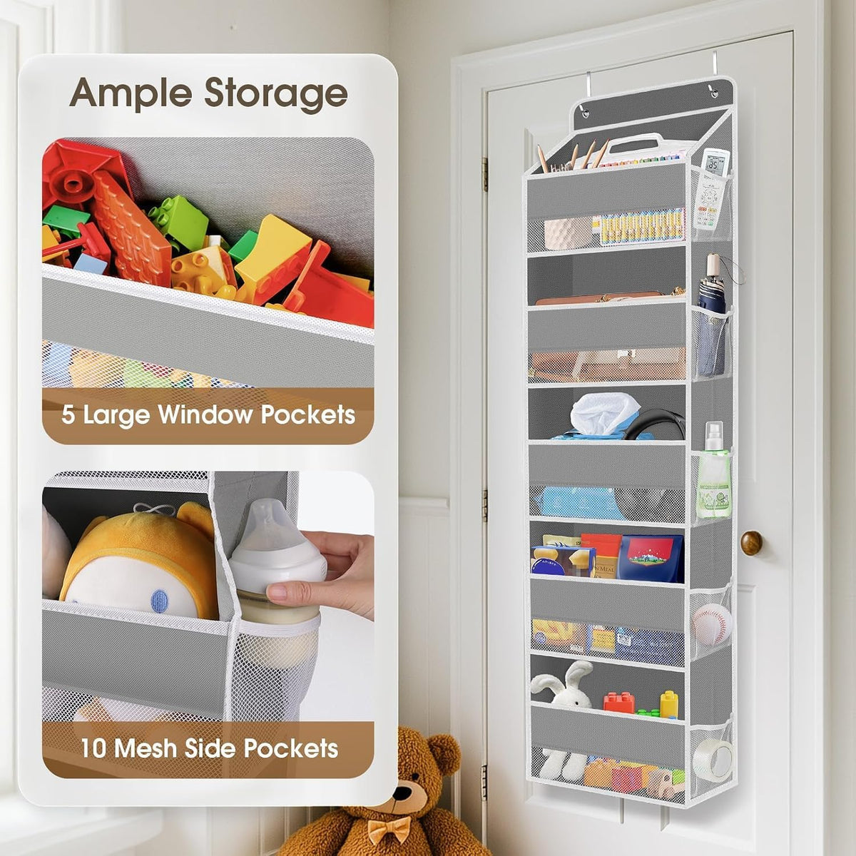1 Pack Over The Door Organizer Hanging Storage Room Organizer | 40 lb Capacity, Ultra-Sturdy, Foldable, Mesh Design with Clear Window, Space-Saving Organizer for Pantry, Nursery & Closet