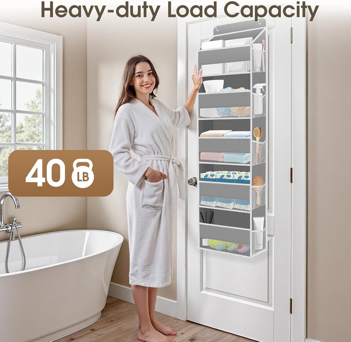 1 Pack Over The Door Organizer Hanging Storage Room Organizer | 40 lb Capacity, Ultra-Sturdy, Foldable, Mesh Design with Clear Window, Space-Saving Organizer for Pantry, Nursery & Closet