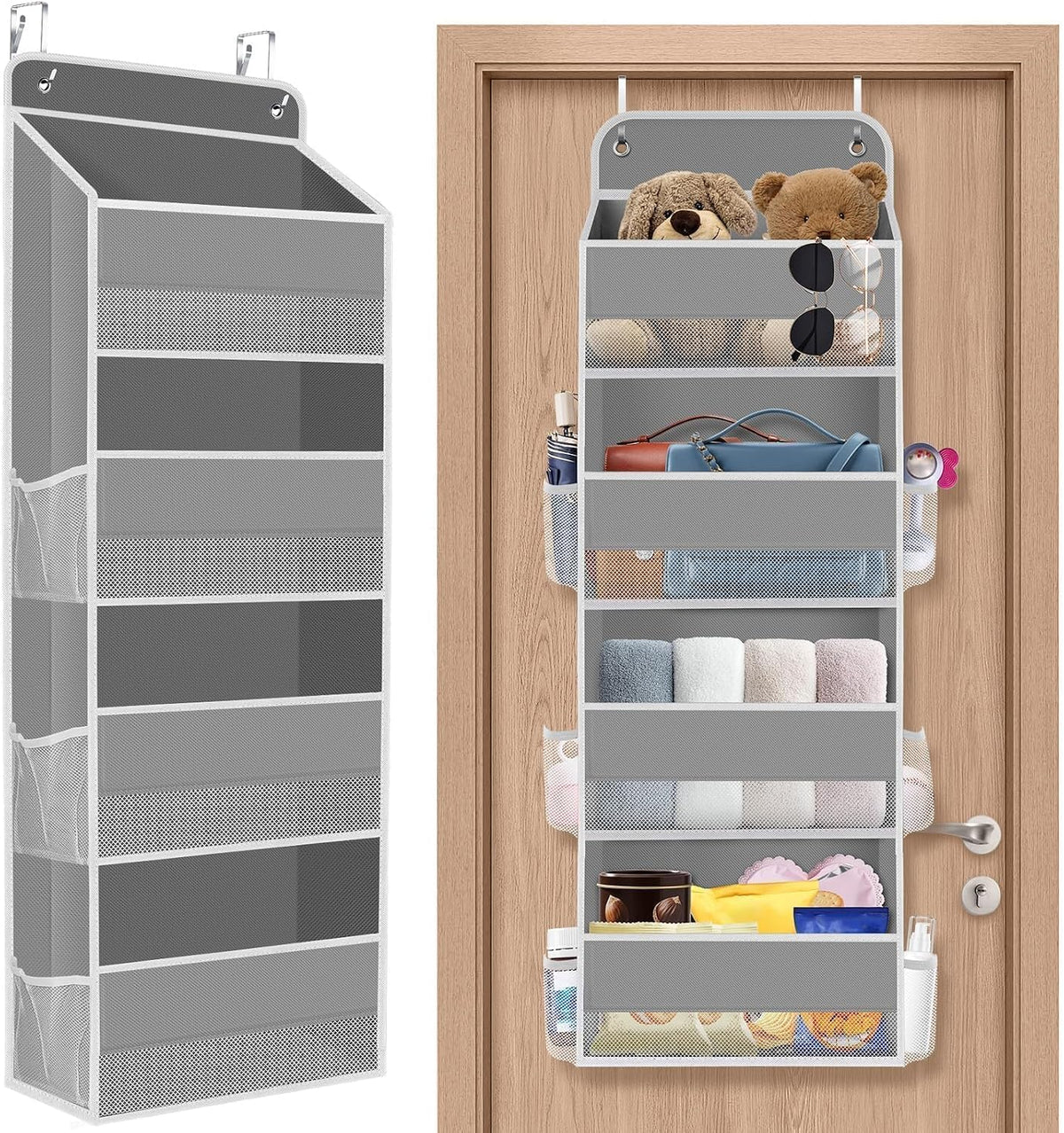 1 Pack Over The Door Organizer Hanging Storage Room Organizer | 40 lb Capacity, Ultra-Sturdy, Foldable, Mesh Design with Clear Window, Space-Saving Organizer for Pantry, Nursery & Closet