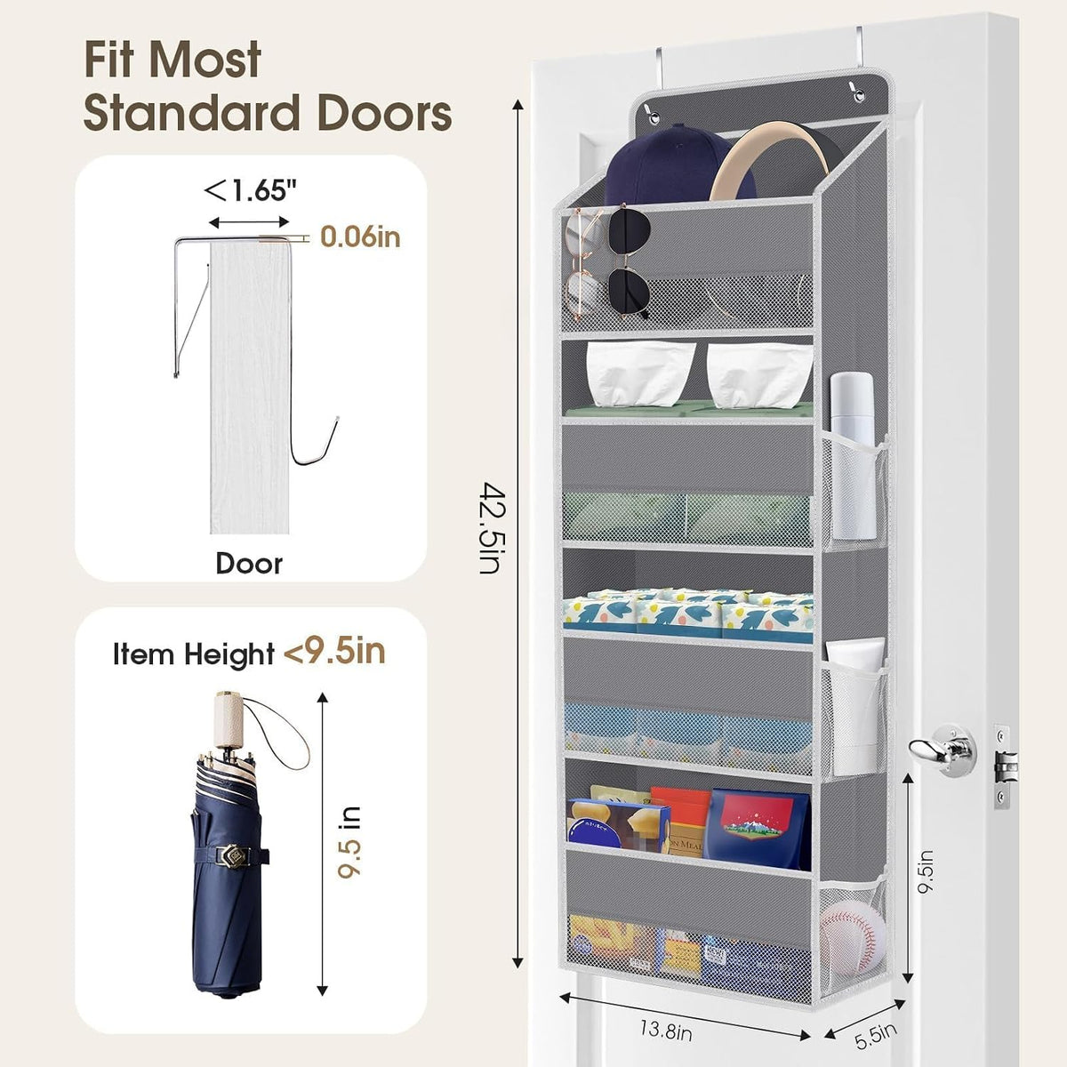 1 Pack Over The Door Organizer Hanging Storage Room Organizer | 40 lb Capacity, Ultra-Sturdy, Foldable, Mesh Design with Clear Window, Space-Saving Organizer for Pantry, Nursery & Closet