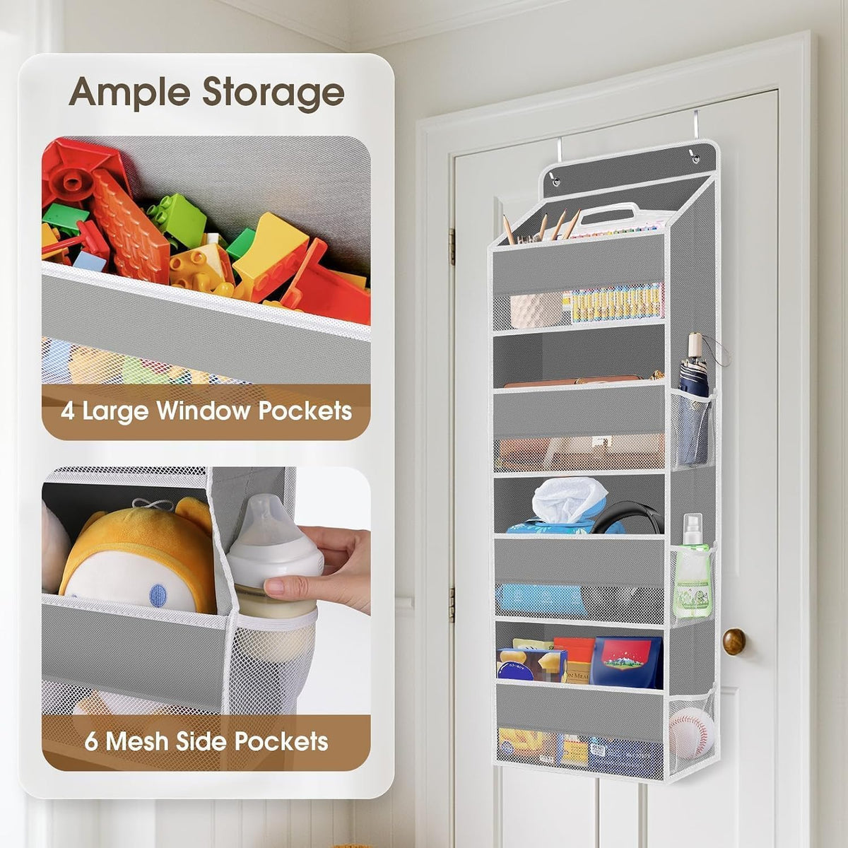 1 Pack Over The Door Organizer Hanging Storage Room Organizer | 40 lb Capacity, Ultra-Sturdy, Foldable, Mesh Design with Clear Window, Space-Saving Organizer for Pantry, Nursery & Closet