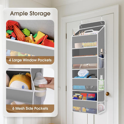 1 Pack Over The Door Organizer Hanging Storage Room Organizer | 40 lb Capacity, Ultra-Sturdy, Foldable, Mesh Design with Clear Window, Space-Saving Organizer for Pantry, Nursery & Closet