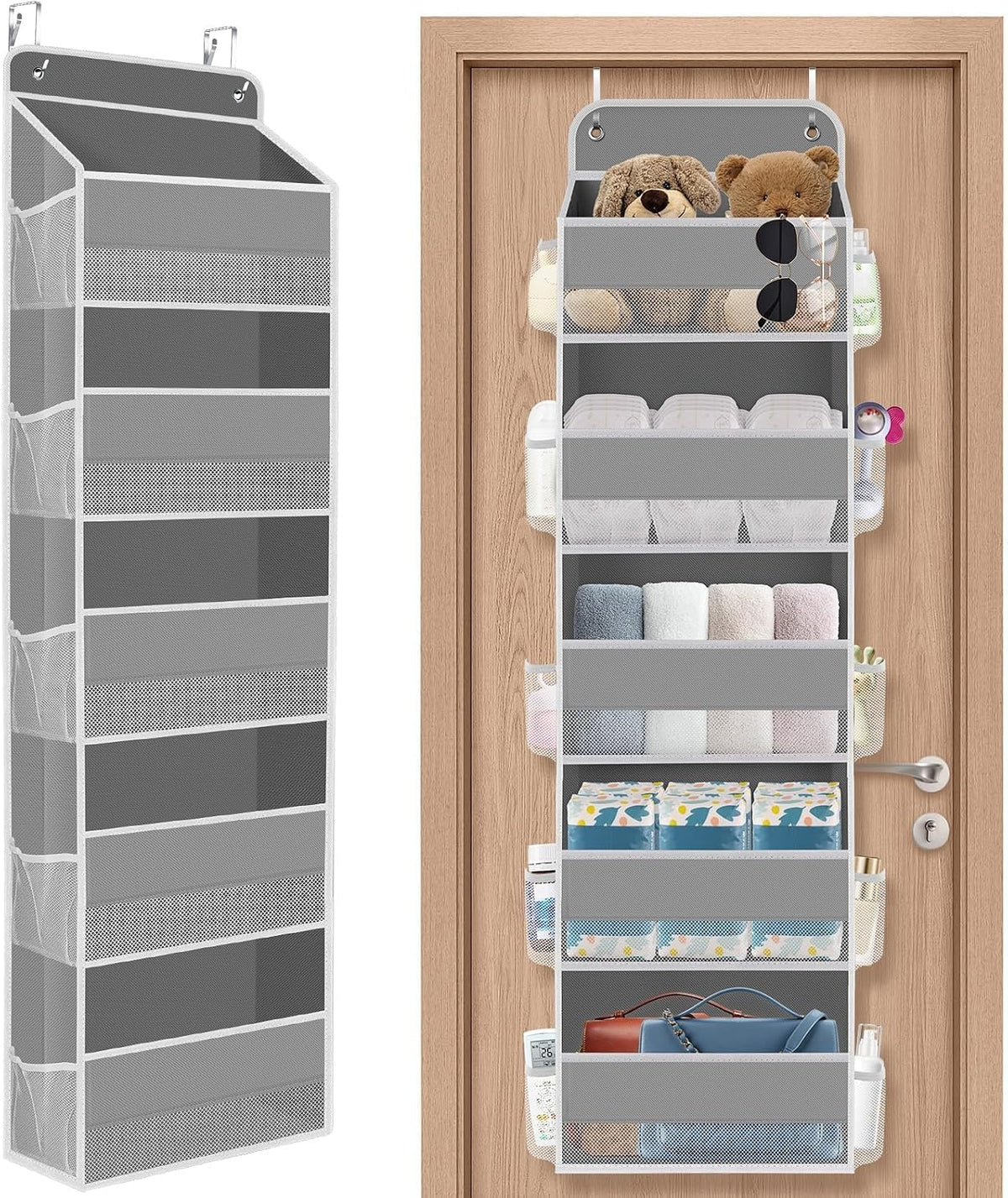 1 Pack Over The Door Organizer Hanging Storage Room Organizer | 40 lb Capacity, Ultra-Sturdy, Foldable, Mesh Design with Clear Window, Space-Saving Organizer for Pantry, Nursery & Closet
