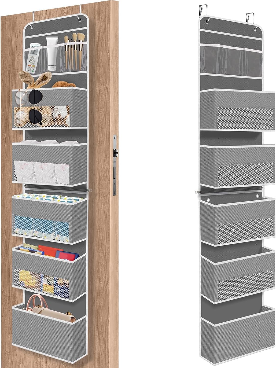 1 Pack Over The Door Organizer Hanging Storage Room Organizer | 40 lb Capacity, Ultra-Sturdy, Foldable, Mesh Design with Clear Window, Space-Saving Organizer for Pantry, Nursery & Closet