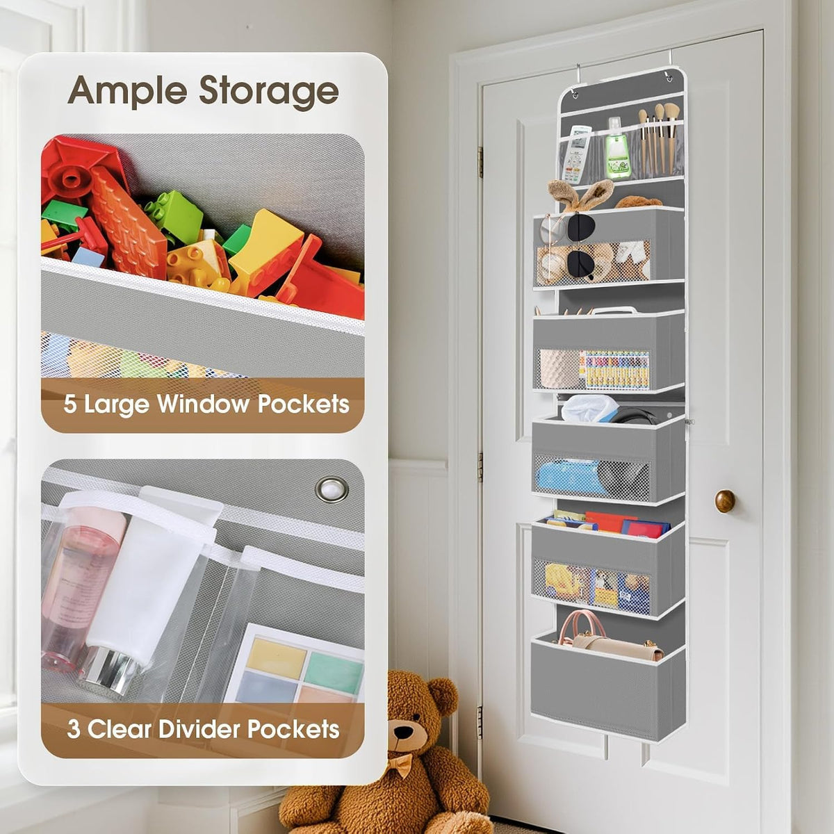 1 Pack Over The Door Organizer Hanging Storage Room Organizer | 40 lb Capacity, Ultra-Sturdy, Foldable, Mesh Design with Clear Window, Space-Saving Organizer for Pantry, Nursery & Closet
