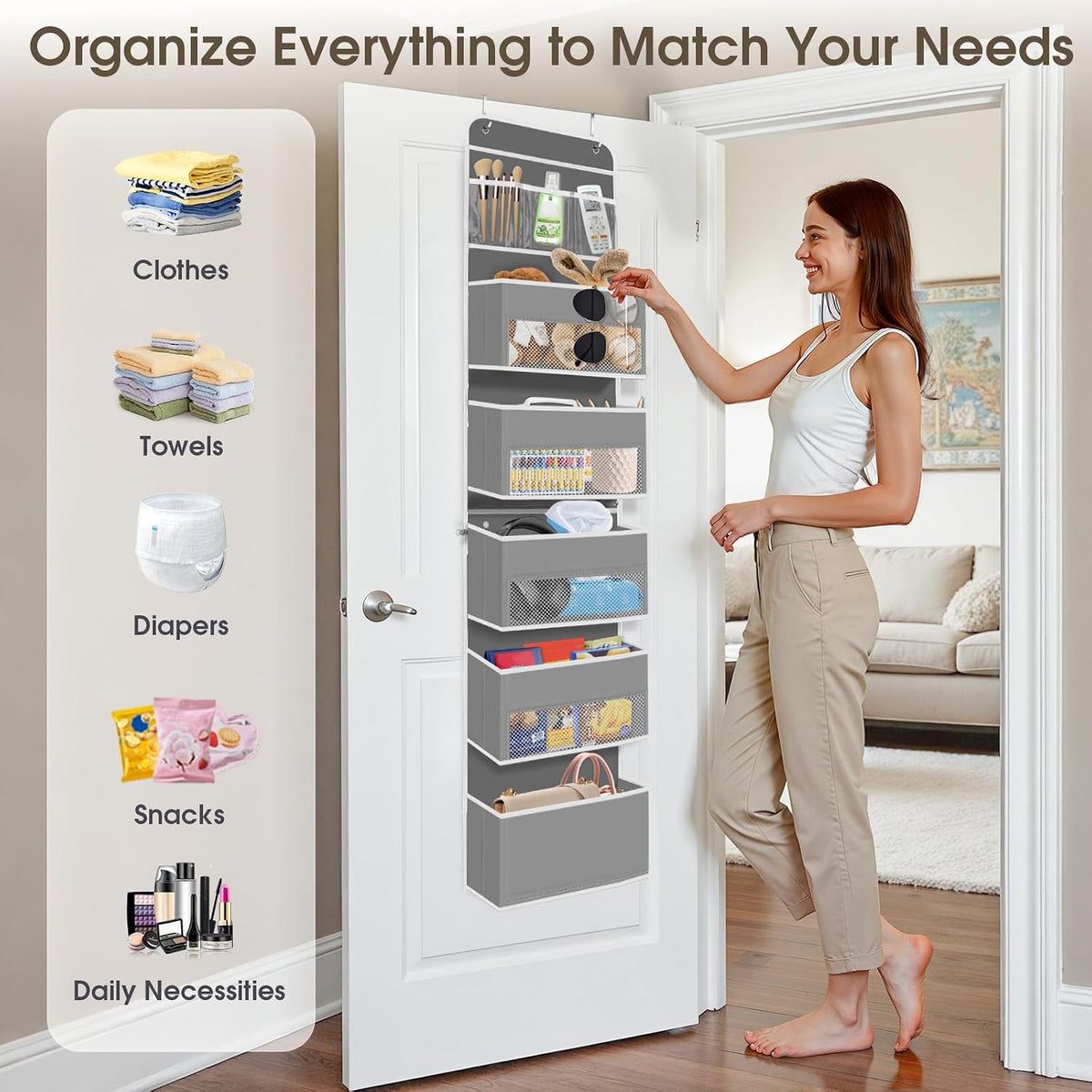 1 Pack Over The Door Organizer Hanging Storage Room Organizer | 40 lb Capacity, Ultra-Sturdy, Foldable, Mesh Design with Clear Window, Space-Saving Organizer for Pantry, Nursery & Closet