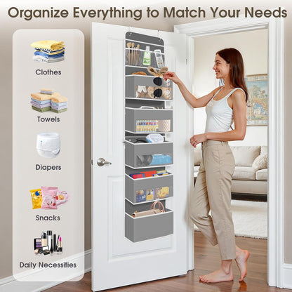 1 Pack Over The Door Organizer Hanging Storage Room Organizer | 40 lb Capacity, Ultra-Sturdy, Foldable, Mesh Design with Clear Window, Space-Saving Organizer for Pantry, Nursery & Closet