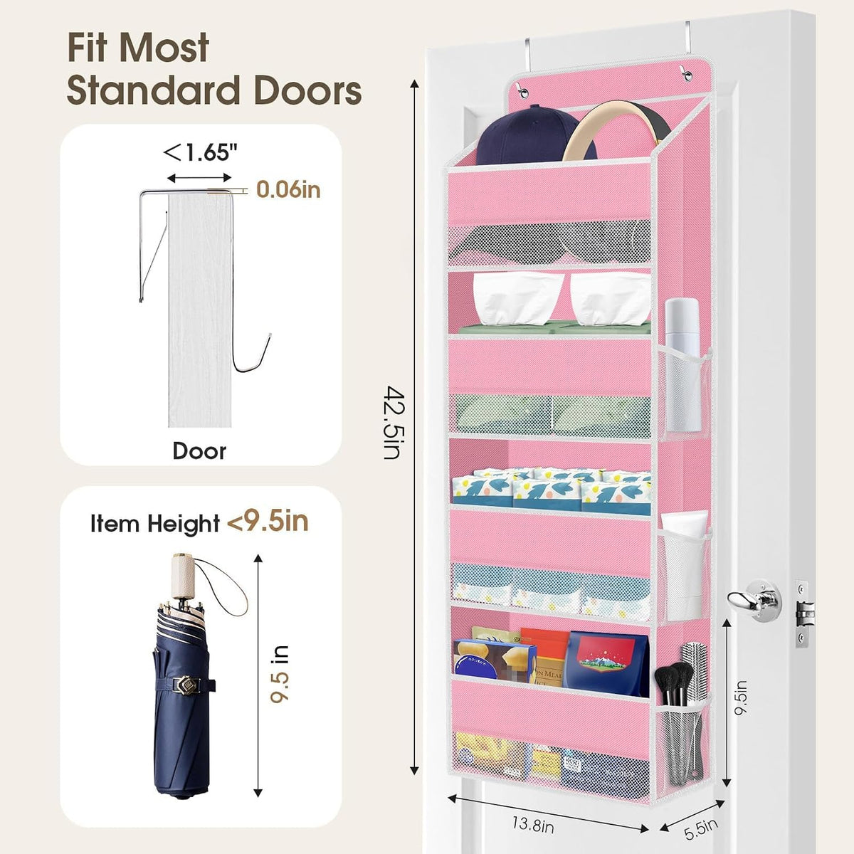 1 Pack Over The Door Organizer Hanging Storage Room Organizer | 40 lb Capacity, Ultra-Sturdy, Foldable, Mesh Design with Clear Window, Space-Saving Organizer for Pantry, Nursery & Closet