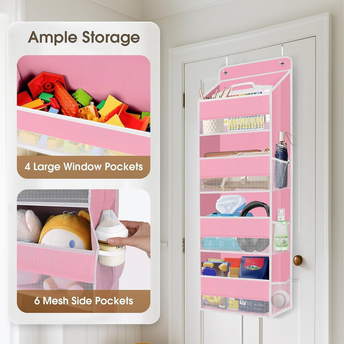 1 Pack Over The Door Organizer Hanging Storage Room Organizer | 40 lb Capacity, Ultra-Sturdy, Foldable, Mesh Design with Clear Window, Space-Saving Organizer for Pantry, Nursery & Closet