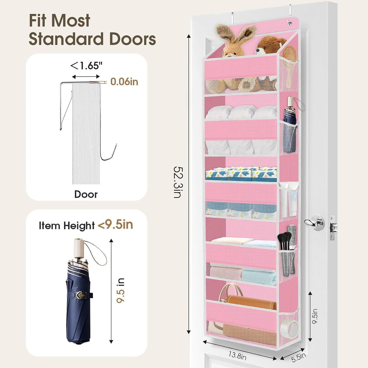 1 Pack Over The Door Organizer Hanging Storage Room Organizer | 40 lb Capacity, Ultra-Sturdy, Foldable, Mesh Design with Clear Window, Space-Saving Organizer for Pantry, Nursery & Closet