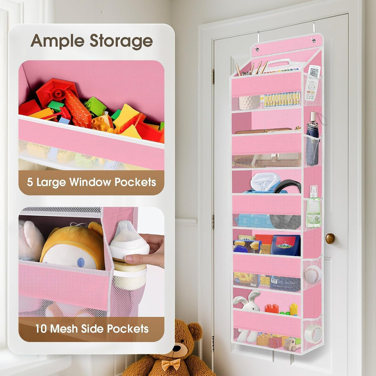 1 Pack Over The Door Organizer Hanging Storage Room Organizer | 40 lb Capacity, Ultra-Sturdy, Foldable, Mesh Design with Clear Window, Space-Saving Organizer for Pantry, Nursery & Closet