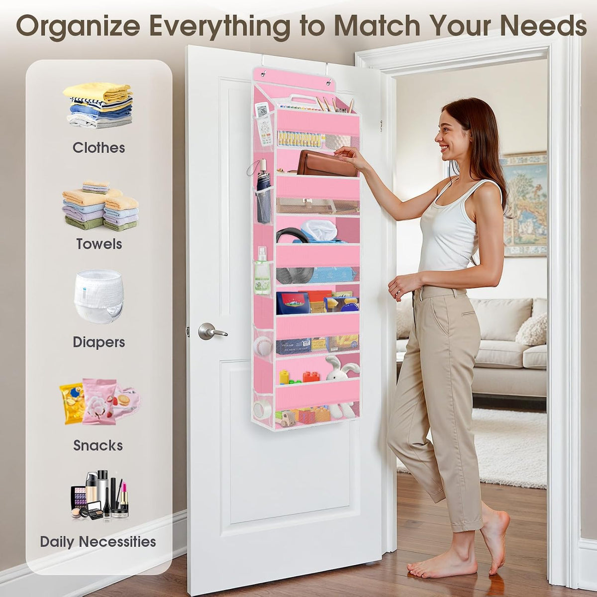 1 Pack Over The Door Organizer Hanging Storage Room Organizer | 40 lb Capacity, Ultra-Sturdy, Foldable, Mesh Design with Clear Window, Space-Saving Organizer for Pantry, Nursery & Closet