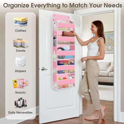 1 Pack Over The Door Organizer Hanging Storage Room Organizer | 40 lb Capacity, Ultra-Sturdy, Foldable, Mesh Design with Clear Window, Space-Saving Organizer for Pantry, Nursery & Closet