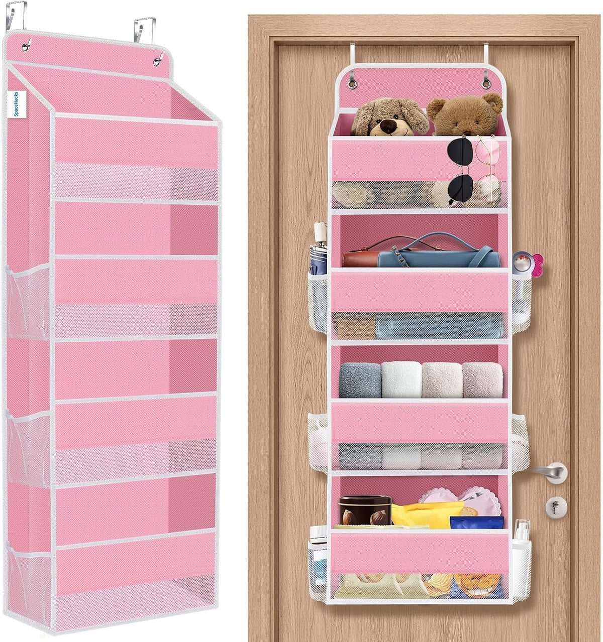 1 Pack Over The Door Organizer Hanging Storage Room Organizer | 40 lb Capacity, Ultra-Sturdy, Foldable, Mesh Design with Clear Window, Space-Saving Organizer for Pantry, Nursery & Closet