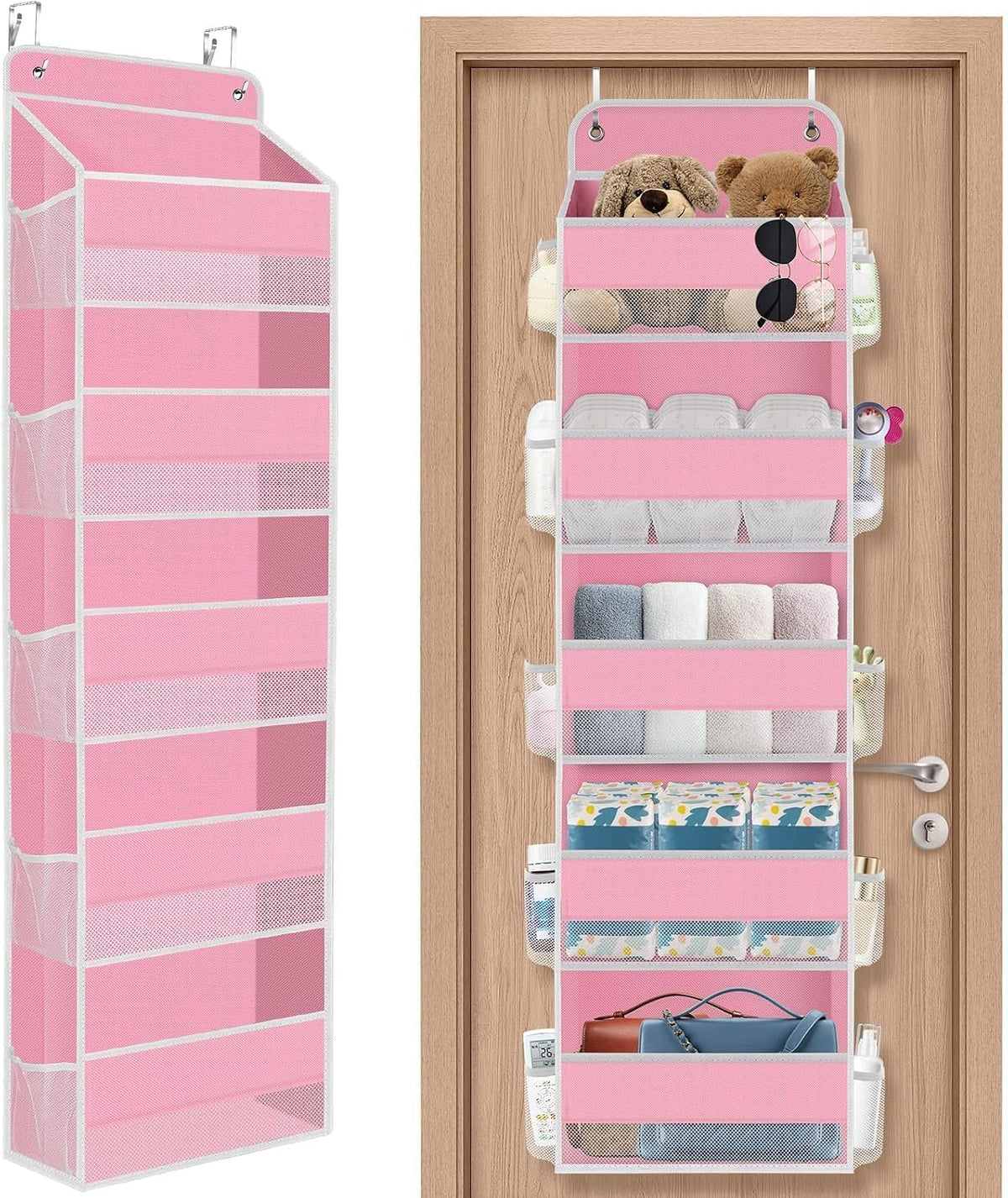 1 Pack Over The Door Organizer Hanging Storage Room Organizer | 40 lb Capacity, Ultra-Sturdy, Foldable, Mesh Design with Clear Window, Space-Saving Organizer for Pantry, Nursery & Closet