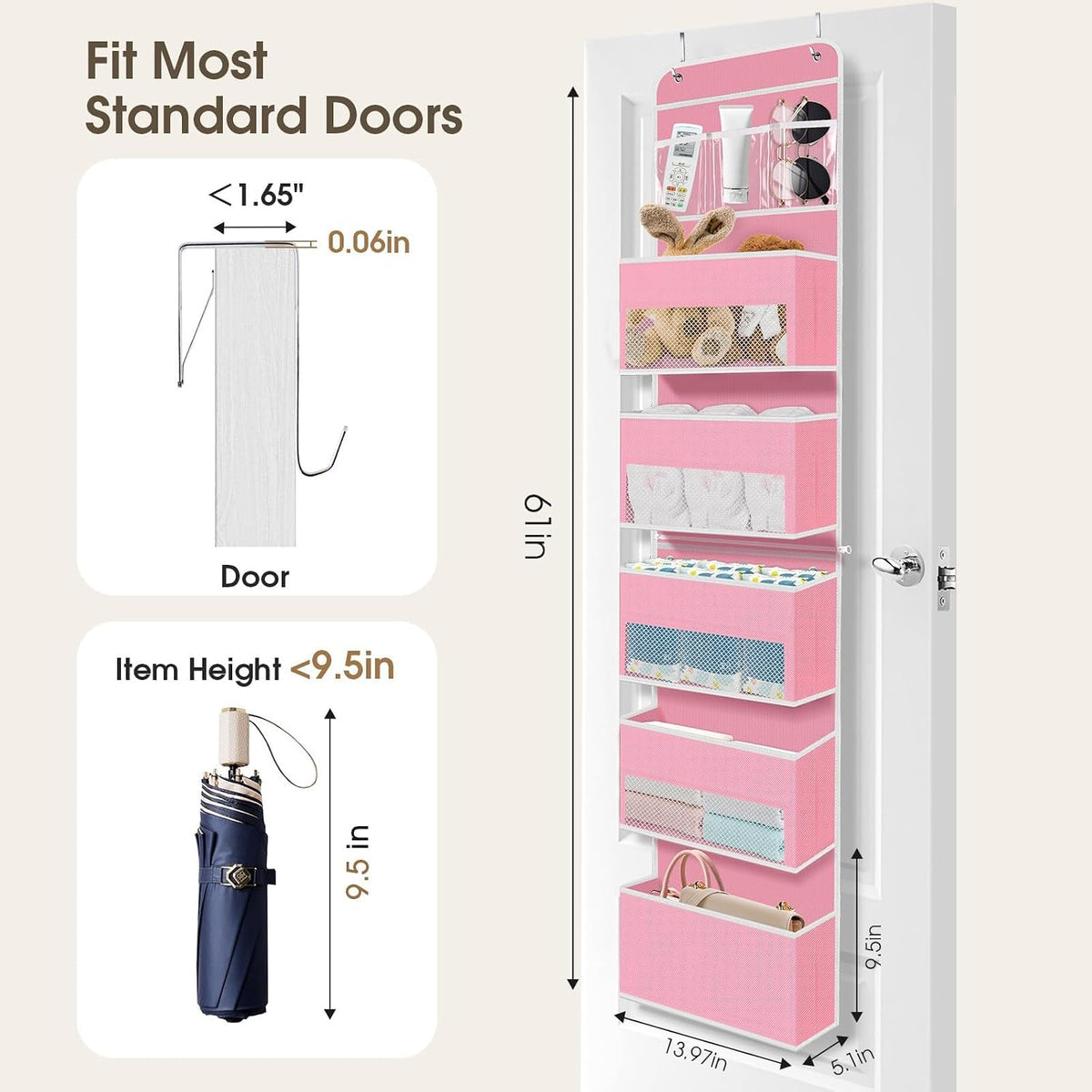 1 Pack Over The Door Organizer Hanging Storage Room Organizer | 40 lb Capacity, Ultra-Sturdy, Foldable, Mesh Design with Clear Window, Space-Saving Organizer for Pantry, Nursery & Closet