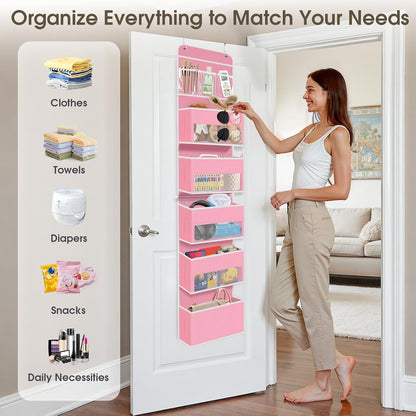1 Pack Over The Door Organizer Hanging Storage Room Organizer | 40 lb Capacity, Ultra-Sturdy, Foldable, Mesh Design with Clear Window, Space-Saving Organizer for Pantry, Nursery & Closet