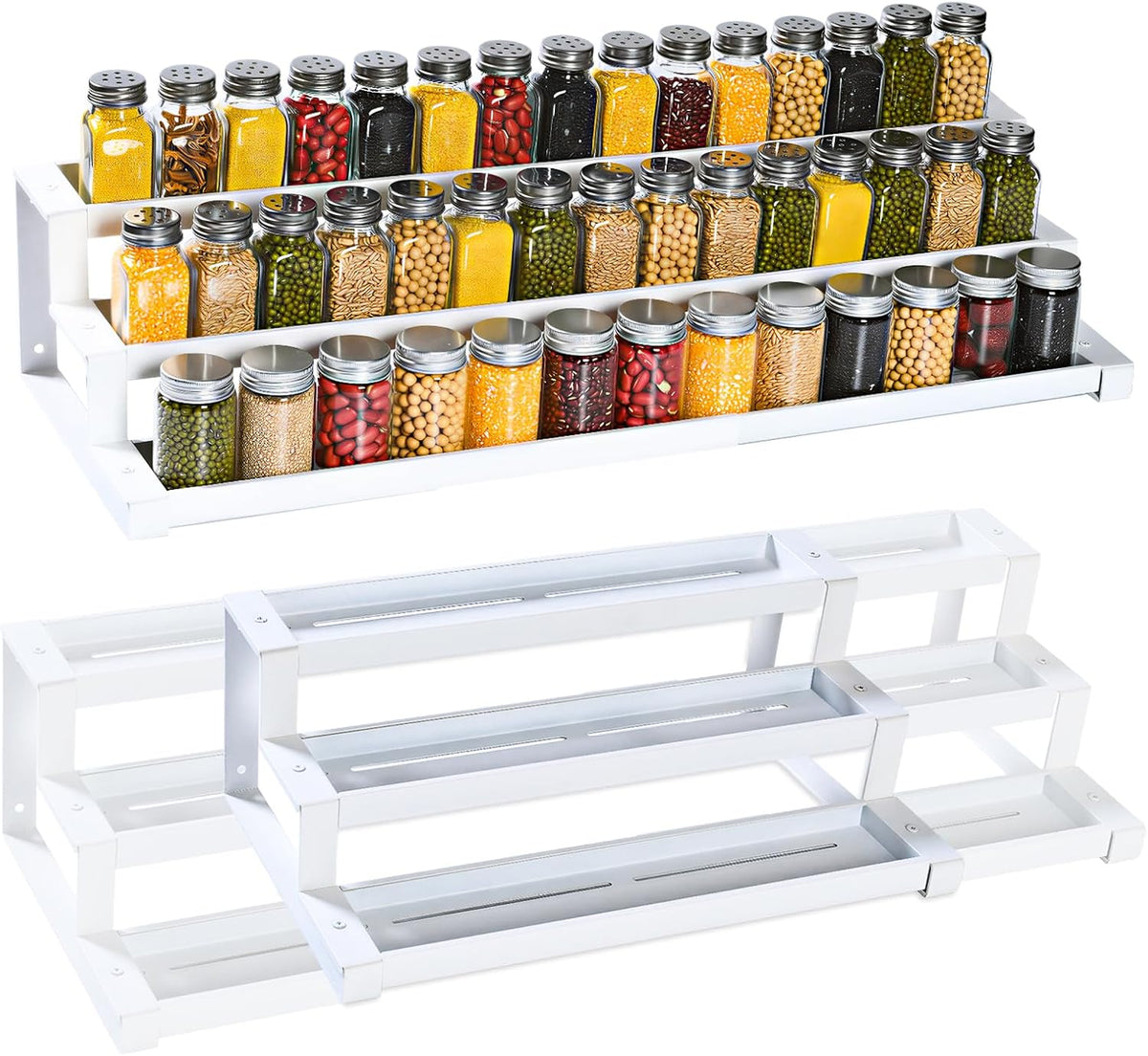 3-Tier Spice Rack Organizer for Kitchen Cabinet or Pantry, 16"-29" Expandable Spice Organization Shelf, Seasoning Organizer, Metal Display Shelf, Slip-Resistant Design for Jars and Bottles, Black