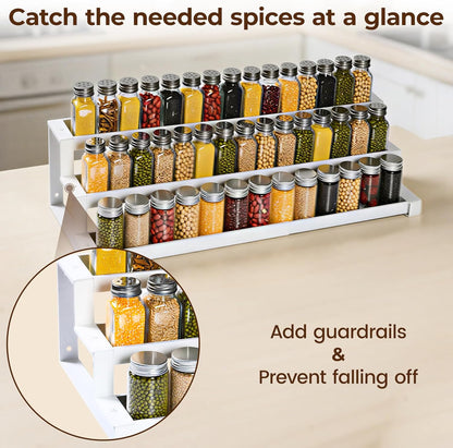 3-Tier Spice Rack Organizer for Kitchen Cabinet or Pantry, 16"-29" Expandable Spice Organization Shelf, Seasoning Organizer, Metal Display Shelf, Slip-Resistant Design for Jars and Bottles, Black
