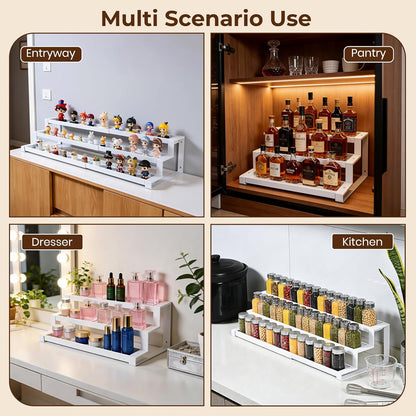 3-Tier Spice Rack Organizer for Kitchen Cabinet or Pantry, 16"-29" Expandable Spice Organization Shelf, Seasoning Organizer, Metal Display Shelf, Slip-Resistant Design for Jars and Bottles, Black