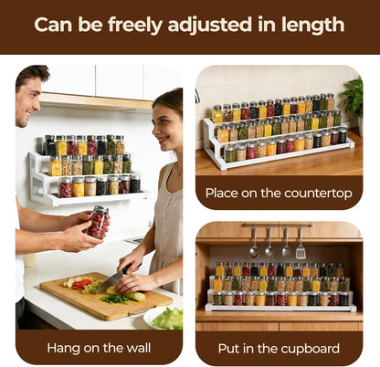 3-Tier Spice Rack Organizer for Kitchen Cabinet or Pantry, 16"-29" Expandable Spice Organization Shelf, Seasoning Organizer, Metal Display Shelf, Slip-Resistant Design for Jars and Bottles, Black