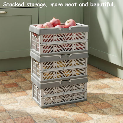 Set of 3 Foldable Potato Onion Garlic Storage Baskets, Ventilated Vegetable Storage Bins for Pantry, Countertop or Cabinet, Plastic Produce Organizer Crates for Kitchen Shelf