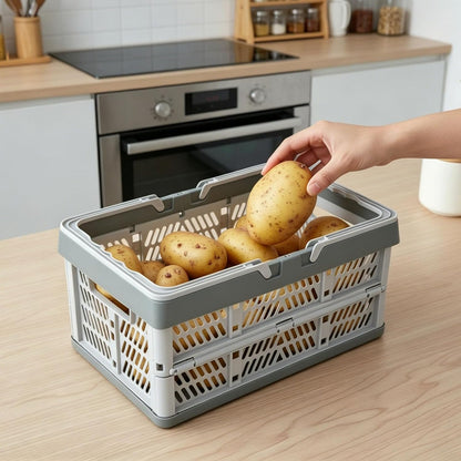 Set of 3 Foldable Potato Onion Garlic Storage Baskets, Ventilated Vegetable Storage Bins for Pantry, Countertop or Cabinet, Plastic Produce Organizer Crates for Kitchen Shelf