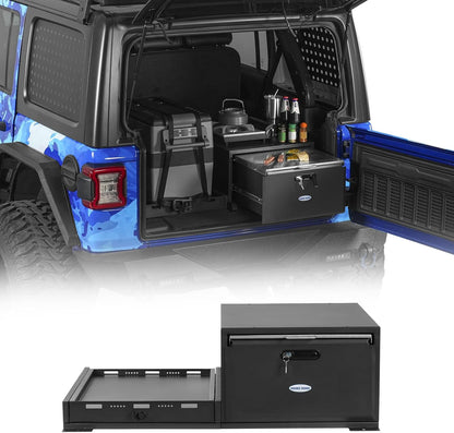 JK JL Bronco Trunk Storage Drawer & Fridge Slide Mount for 2007-2026 Jeep Wrangler JK JL 4-Door & 2021-2026 Ford Bronco 4-Door, Security Lock Toolbox Overland Camping Cargo Organizer