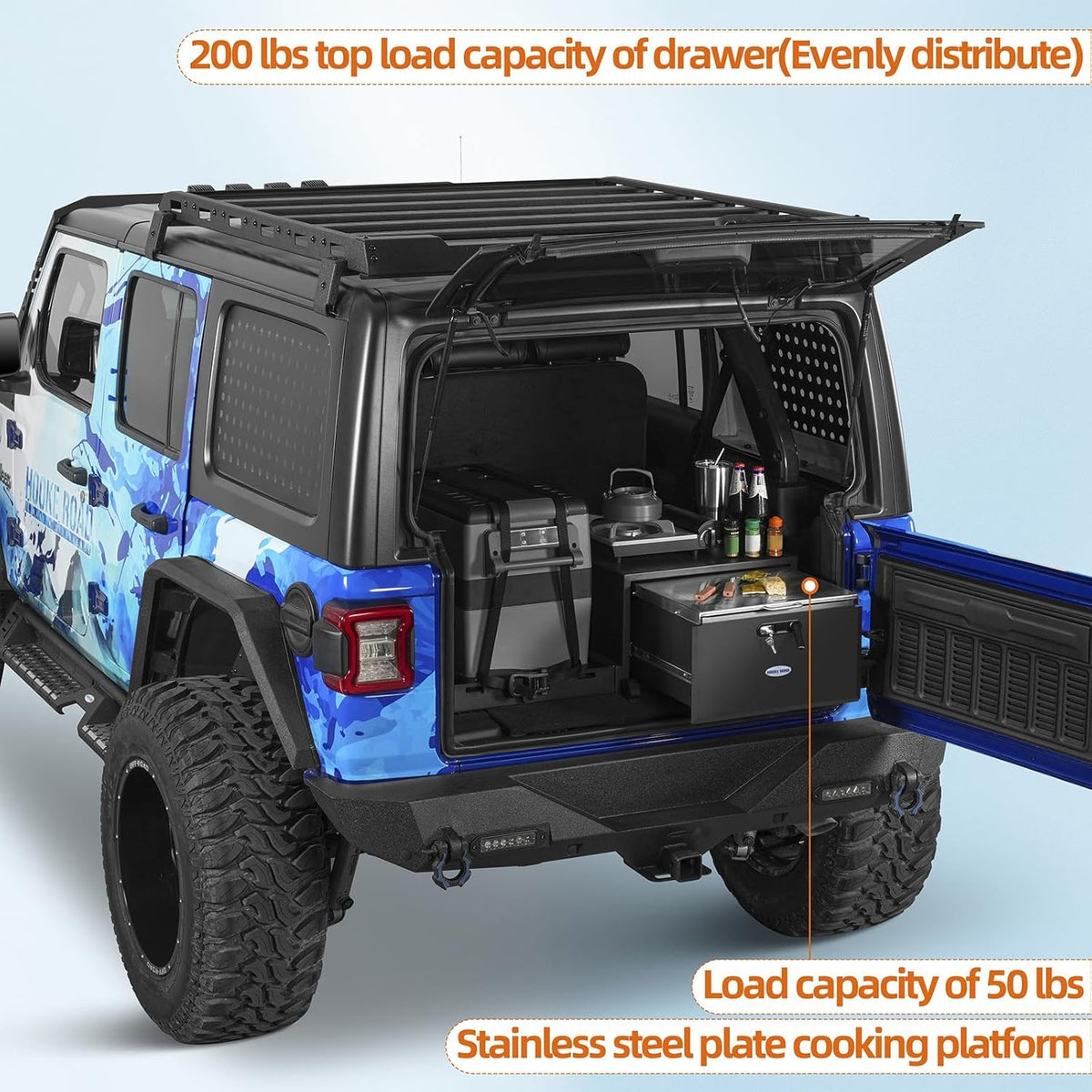 JK JL Bronco Trunk Storage Drawer & Fridge Slide Mount for 2007-2026 Jeep Wrangler JK JL 4-Door & 2021-2026 Ford Bronco 4-Door, Security Lock Toolbox Overland Camping Cargo Organizer