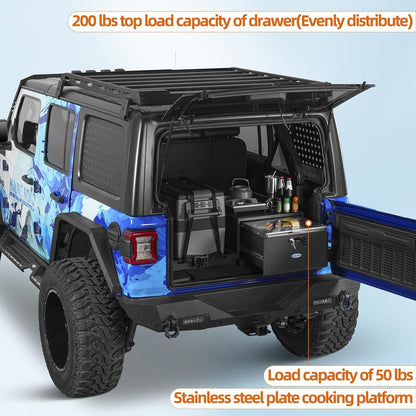 JK JL Bronco Trunk Storage Drawer & Fridge Slide Mount for 2007-2026 Jeep Wrangler JK JL 4-Door & 2021-2026 Ford Bronco 4-Door, Security Lock Toolbox Overland Camping Cargo Organizer