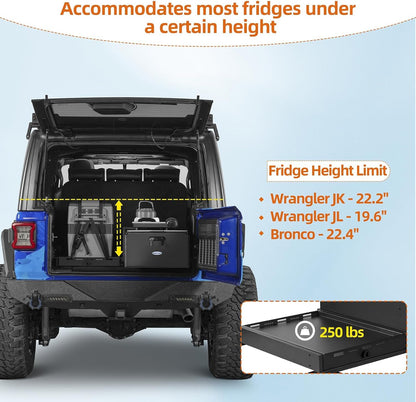 JK JL Bronco Trunk Storage Drawer & Fridge Slide Mount for 2007-2026 Jeep Wrangler JK JL 4-Door & 2021-2026 Ford Bronco 4-Door, Security Lock Toolbox Overland Camping Cargo Organizer