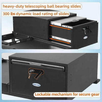 JK JL Bronco Trunk Storage Drawer & Fridge Slide Mount for 2007-2026 Jeep Wrangler JK JL 4-Door & 2021-2026 Ford Bronco 4-Door, Security Lock Toolbox Overland Camping Cargo Organizer