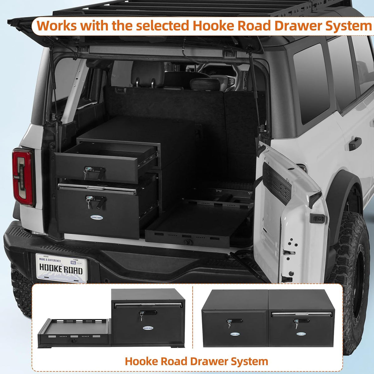 JK JL Bronco Trunk Storage Drawer & Fridge Slide Mount for 2007-2026 Jeep Wrangler JK JL 4-Door & 2021-2026 Ford Bronco 4-Door, Security Lock Toolbox Overland Camping Cargo Organizer