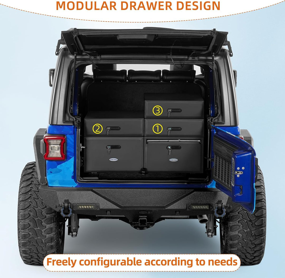 JK JL Bronco Trunk Storage Drawer & Fridge Slide Mount for 2007-2026 Jeep Wrangler JK JL 4-Door & 2021-2026 Ford Bronco 4-Door, Security Lock Toolbox Overland Camping Cargo Organizer