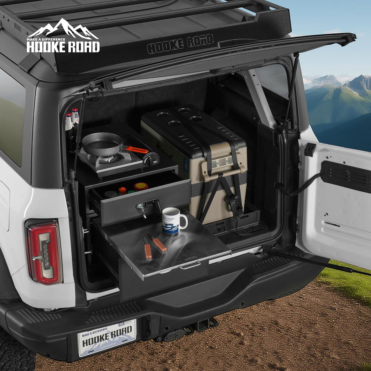 JK JL Bronco Trunk Storage Drawer & Fridge Slide Mount for 2007-2026 Jeep Wrangler JK JL 4-Door & 2021-2026 Ford Bronco 4-Door, Security Lock Toolbox Overland Camping Cargo Organizer