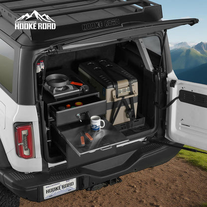 JK JL Bronco Trunk Storage Drawer & Fridge Slide Mount for 2007-2026 Jeep Wrangler JK JL 4-Door & 2021-2026 Ford Bronco 4-Door, Security Lock Toolbox Overland Camping Cargo Organizer