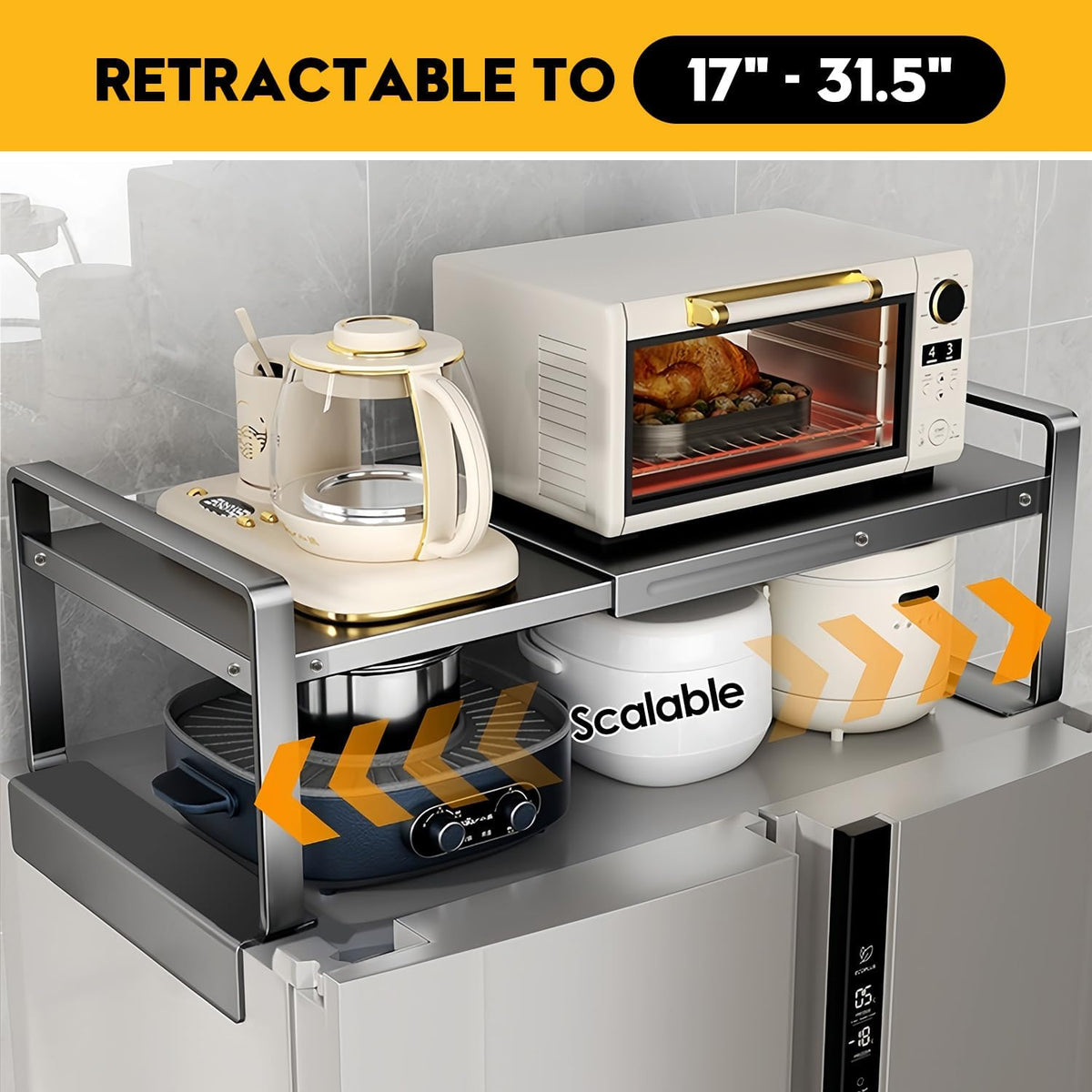 Adjustable Refrigerator Top Rack, 17-31.5" Metal Shelf for Washer/Dryer