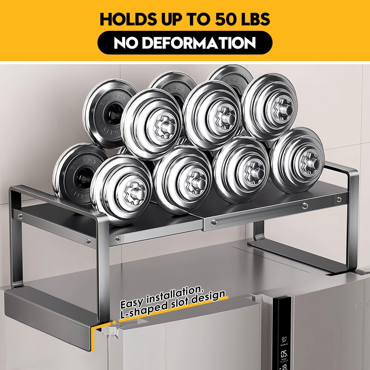 Adjustable Refrigerator Top Rack, 17-31.5" Metal Shelf for Washer/Dryer