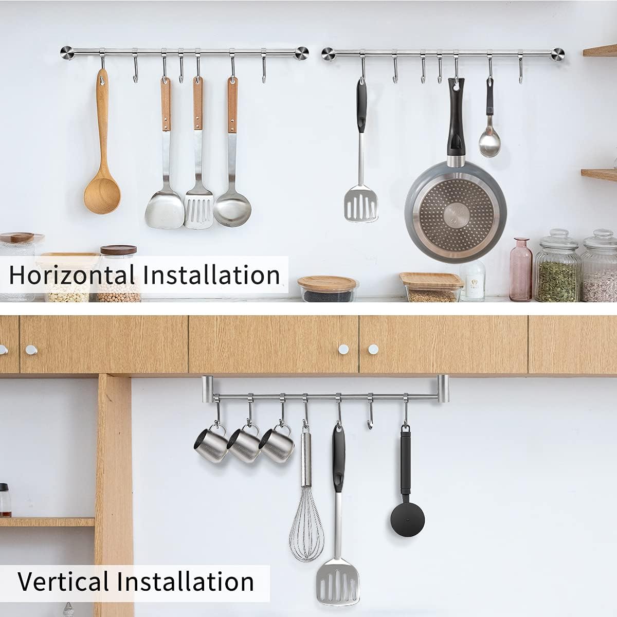 Kitchen Utensil Rack 2PCS, 15.6” Pot & Pan Hanging Rack Wall Mount