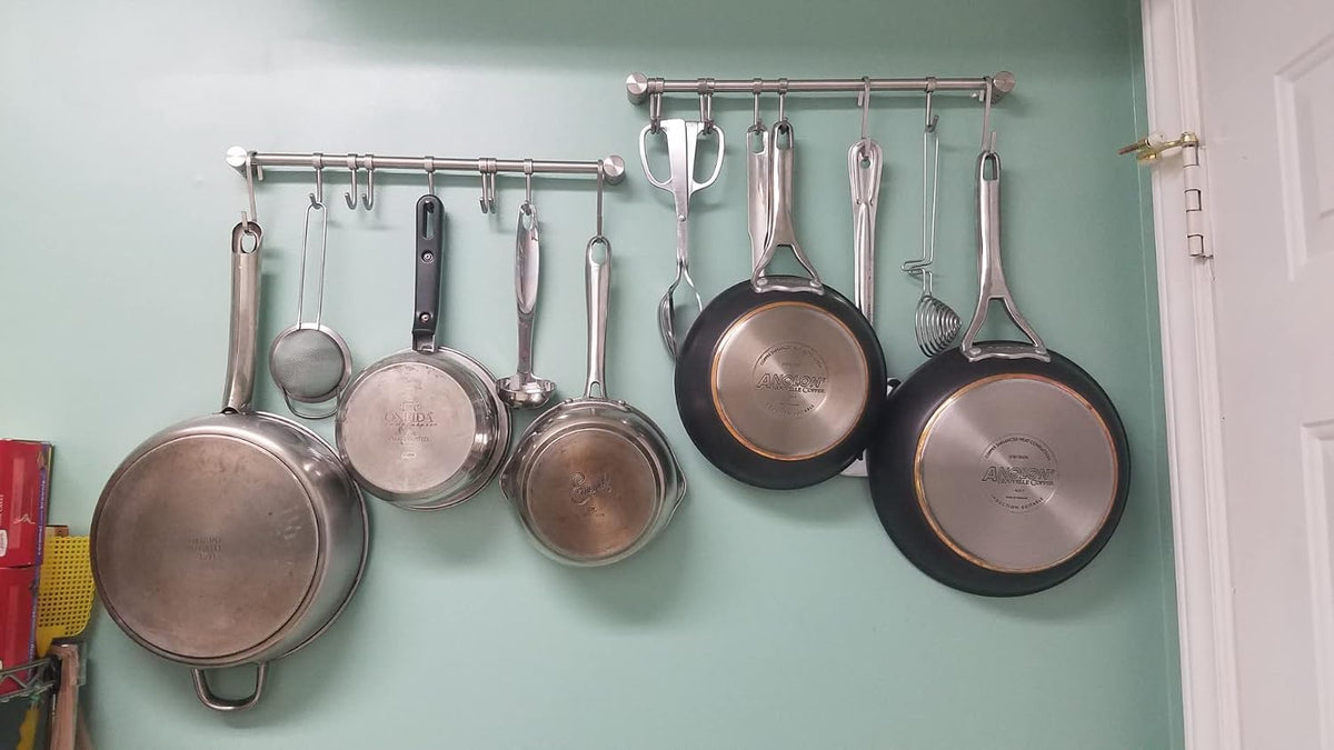Kitchen Utensil Rack 2PCS, 15.6” Pot & Pan Hanging Rack Wall Mount